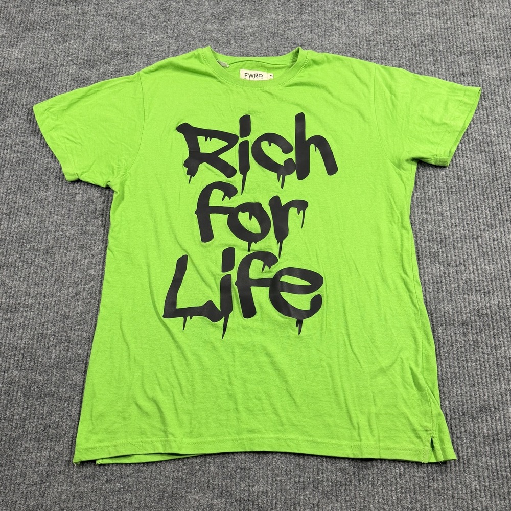 FWRD Denim Shirt Mens XL Green Rich For Life Money Graphic Streetwear Tee